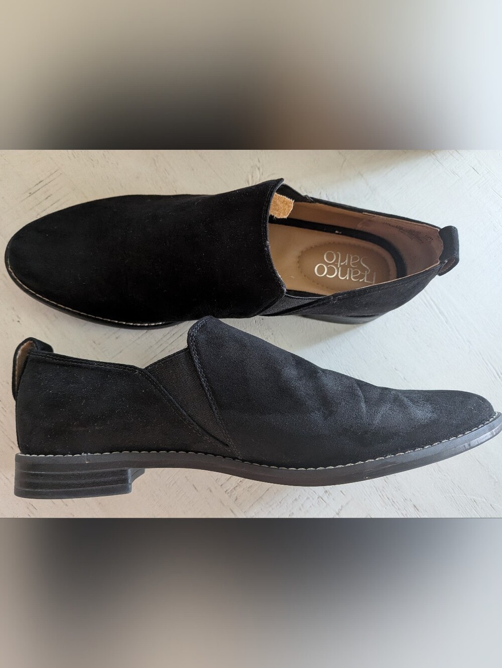 Franco Sarto Shoes Women's 9M Hector Casual Slip On Loafer Black Faux Suede